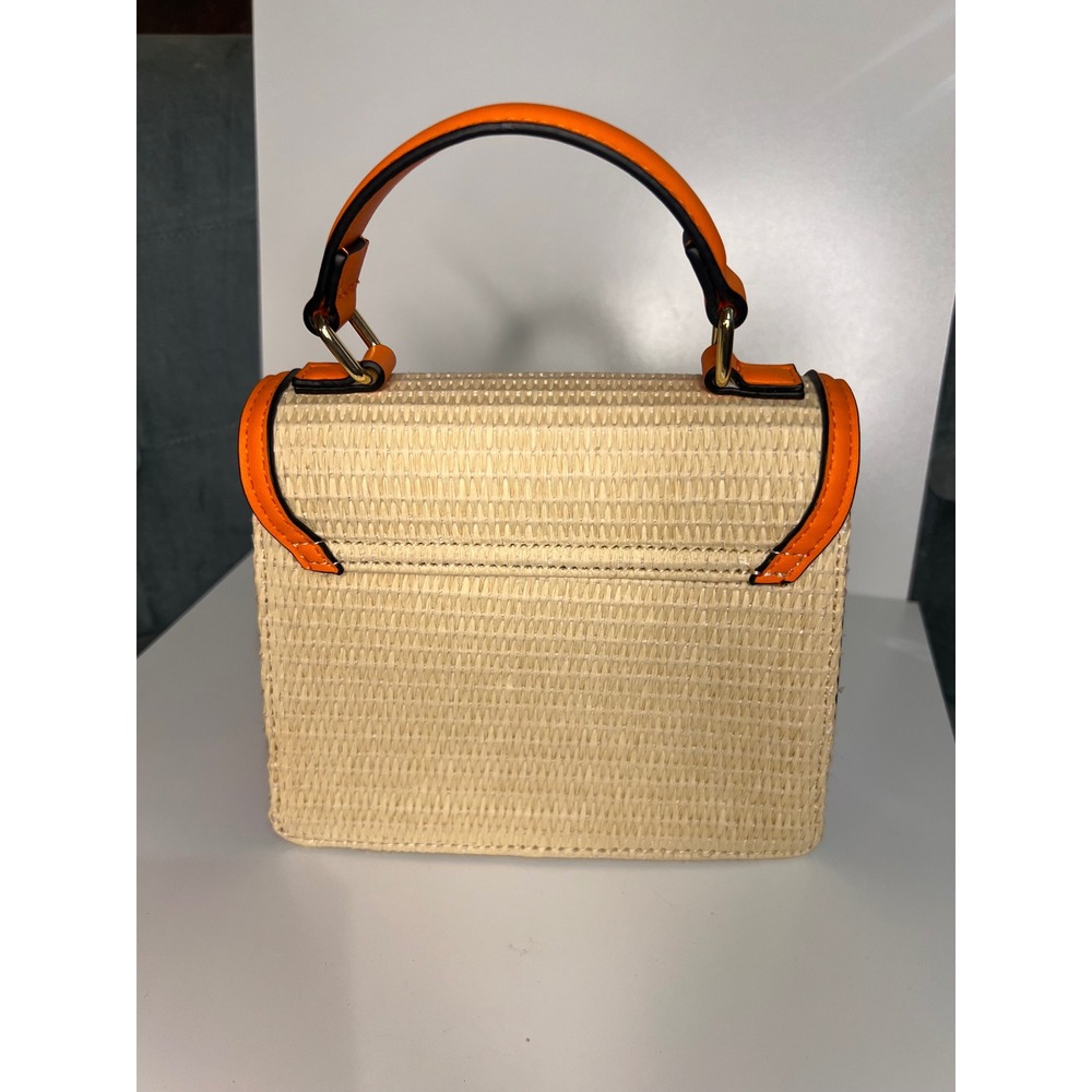 Aldo Floral Embroidered Straw Satchel Bag Colorblock Pink Orange Top Handle - Picture 3 of 11